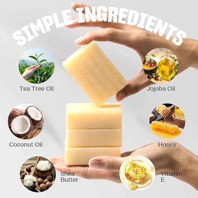 Natural Soap Bar – Cold Process Handmade Soap for Face & Body Wash, Moisturizing & Cleansing with Tea Tree & Coconut Oil, Shea Butter, Jojoba & Honey, Gift Set for Men & Women, 4 Pack 16.8 Oz
