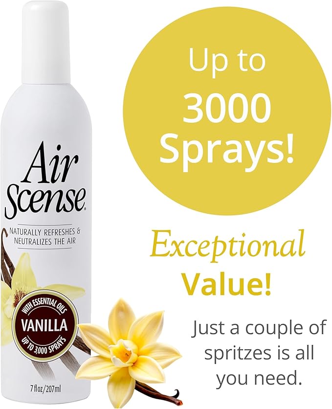 Air Scense Air Freshener Deodorizer Room Spray for Bathroom & Home, Essential Oils, Natural Vanilla - 7 fl oz (12 Pack)