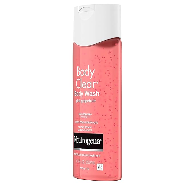 Neutrogena Body Clear Acne Treatment Body Wash with Salicylic Acid Acne Medicine, Pink Grapefruit Body Acne Cleanser to Prevent Breakouts on Back, Chest & Shoulders, 8.5 fl. oz, 3 Pack