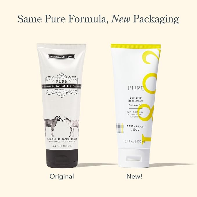 Beekman 1802 Pure Goat Milk Hand Cream, Pure - Fragrance Free - 3.4 oz - Moisturizing Lotion for Dry Skin - Anti-Aging Hydration - Good for Sensitive Skin - Cruelty Free