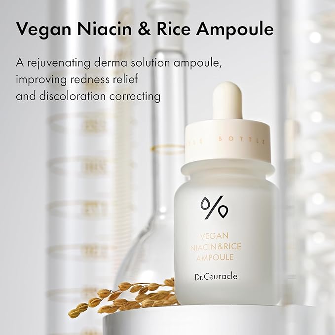 Dr.Ceuracle Vegan Niacin & Rice Ampoule - Dark Spot Discoloration Correcting Facial Treatment Serum with Soft and Silky Finish (30 ml / 1.01 fl. oz.)