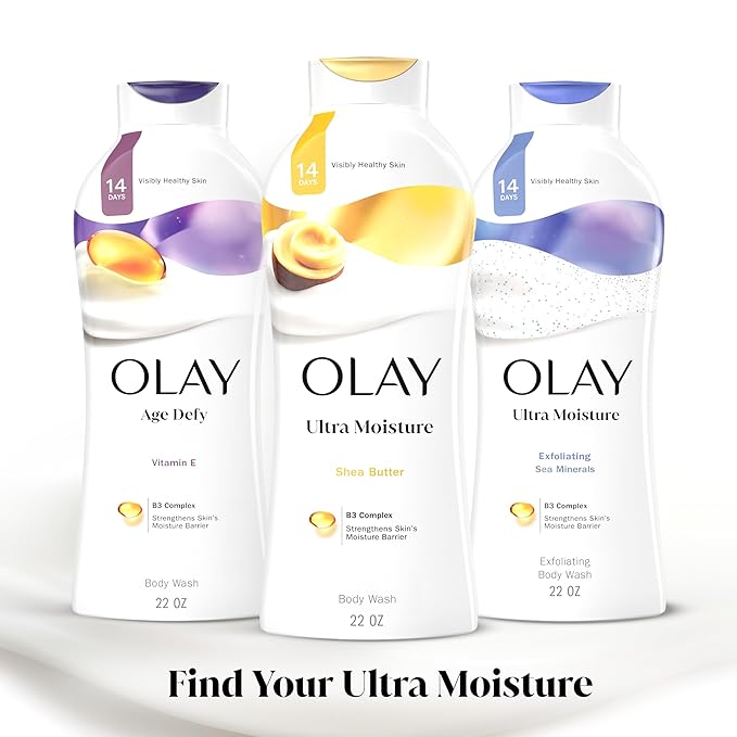 Olay Body Wash for Women, Ultra Moisture, 24hr Moisturizing, Hydrating & Refreshing, B3 Vitamin Complex, Free of Parabens & Phthalates, For All Skin Types, Shea Butter Scent, 22 fl oz (Pack of 2)