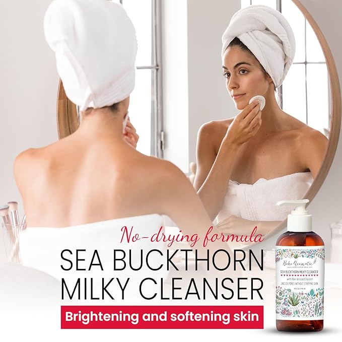 Sea Buckthorn Milky Face Wash – Gentle Daily Facial Cleanser with Aloe Vera – Brightening, Non-Drying, pH-Balanced Formula for Sensitive Skin & Pores – Natural Hydrating Skincare