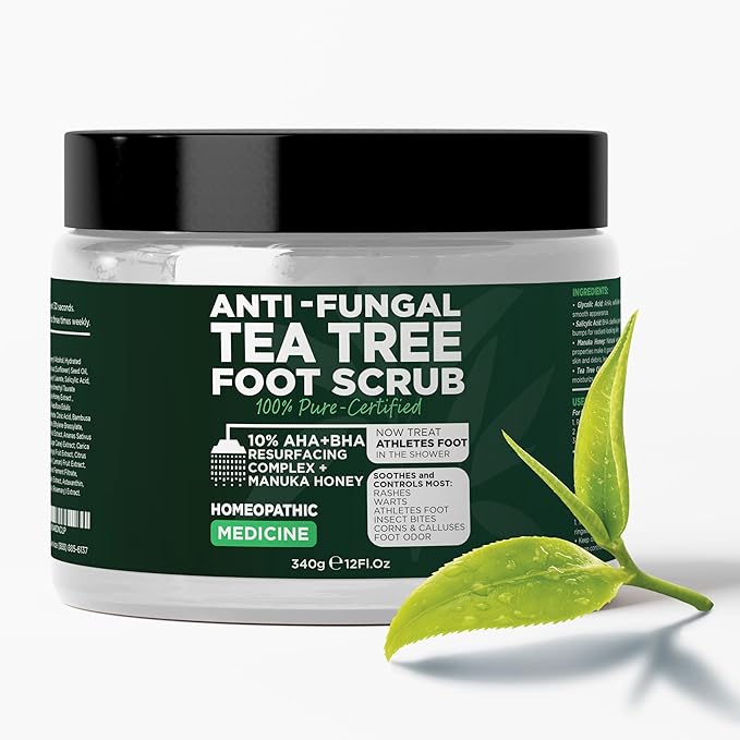 Foot Scrub with Tea Tree Oil | Callus Remover For Feet | Exfoliating Scrub with Salicylic and Glycolic Acid for Dead Skin, Athleteβs Foot, Warts, Corns, Rashes, Foot Odor, Insect Bites and Foot Care