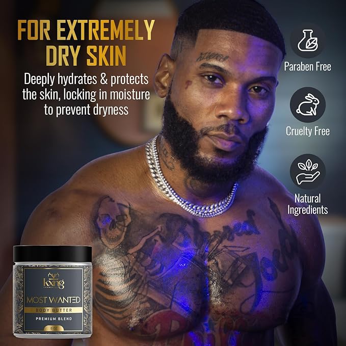 KXNG Cosmetics, Body Butter, Organic Skin Care for Men and Women, Body Moisturizer Lotions and Creams, Raw Shea Butter, Cocoa Butter, Mango, Coconut Oil, Hand, Foot, All Skin Types (Most Wanted XL)