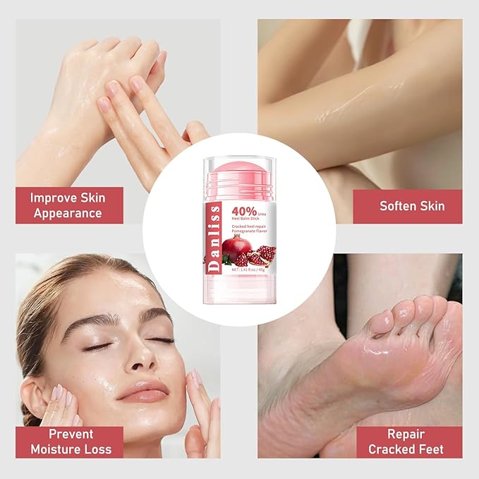 40% Urea Heel Balm Stick Intensive Cracked Foot Repair Miracle Foot Repair Cream for Calluses and Dry Feet Soothing Moisturizer Callus Remover 1.41 Oz (Pomegranate Flavour)