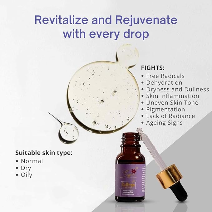 Saffr'n Brightening & Hydrating Face Oil with real and natural Saffron Strands, Squalene, Jojoba, Green Tea | 0.5 fl oz.