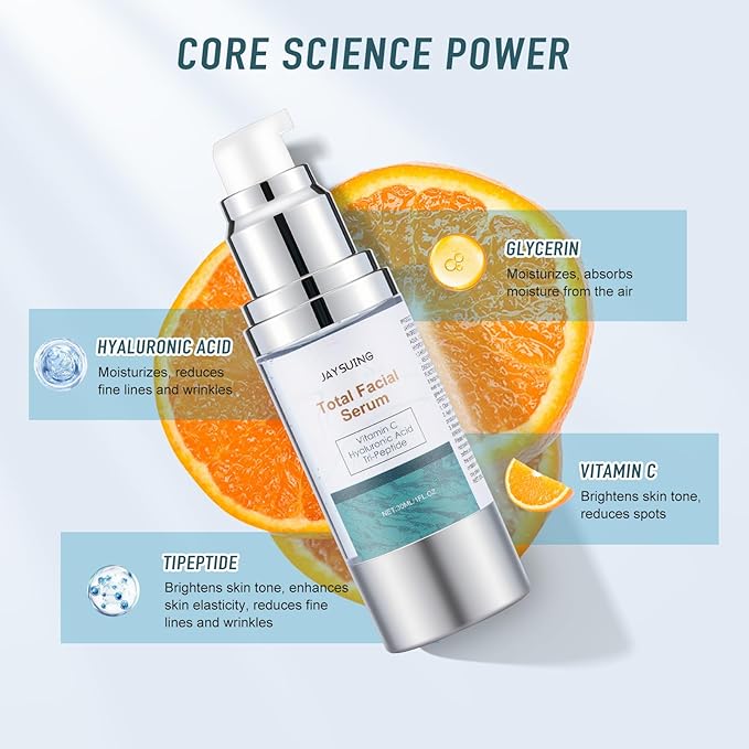Vitamin C Serum with Hyaluronic Acid - Anti Aging Face Serum for Dark Spot Removal, Wrinkles Reduction, Deep Hydration - Non-Greasy Formula