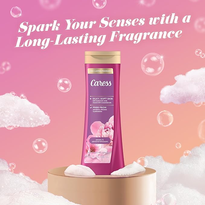 Caress Moisturizing Peony & Almond Blossom Body Wash For Fresh, Smooth Skin Body Soap To Soothe & Unwind 20 fl oz, Pack of 4