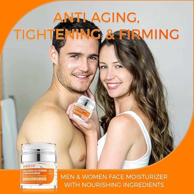 OUKEYA Collagen, Retinol & Hyaluronic Acid Cream - Anti-Aging Face Moisturizer for Face, Neck & Décolleté, Daily Moisturizer Face Cream - 1.7 fl.oz with 5% Hyaluronic Acid Niacinamide