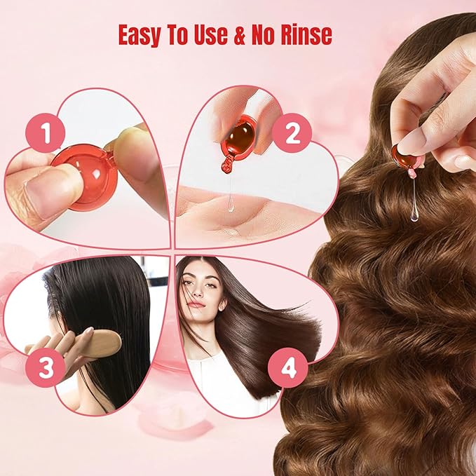 No Rinse Hair Treatment Serum, Hair Vitamin Serum Oil Capsules, Enriched with Vitamin A C E B5, Moroccan Avocado Oil for Hair Repair, Moisturizing, Conditioner for Women & Men