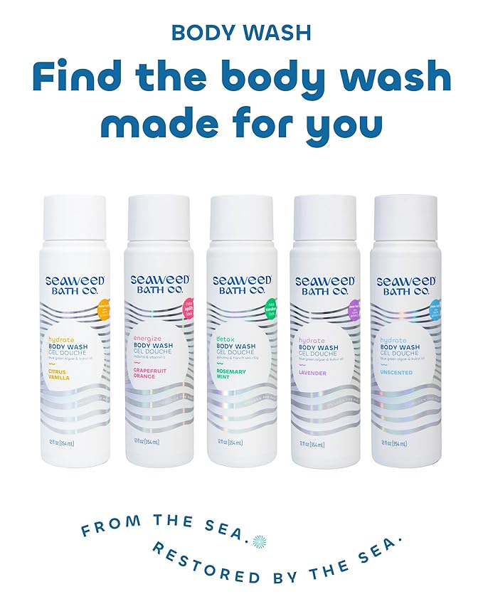 Seaweed Bath Co. Detox Body Wash - Rosemary Mint | Hydrating Foaming Cleanser with Refreshing Natural Ingredients | Vegan, Paraben and Sulfate Free Shower Gel for Women and Men | 12 oz (Pack of 2)