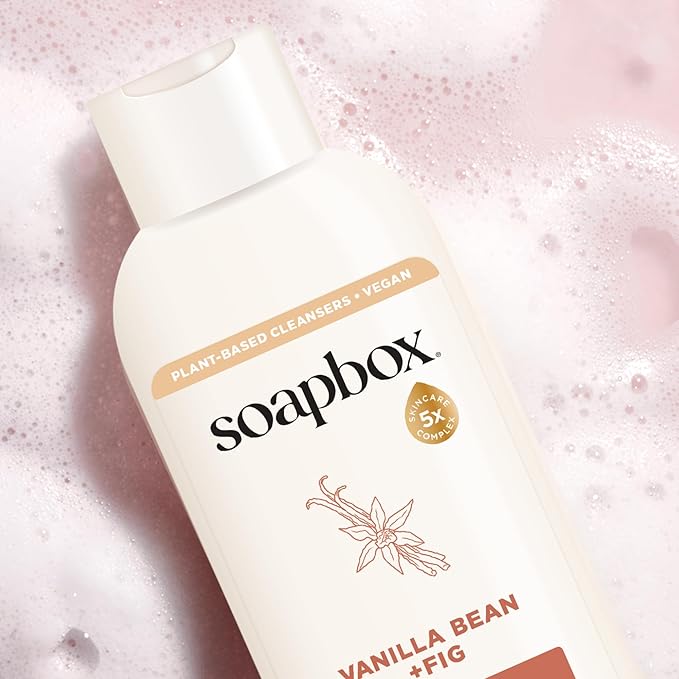 Soapbox Body Wash, Vanilla Bean & Fig Liquid Body Wash, Moisturizing Soap with Shea Butter, Vegan Duo Pack of 2 Soap Bottles, 20oz Each