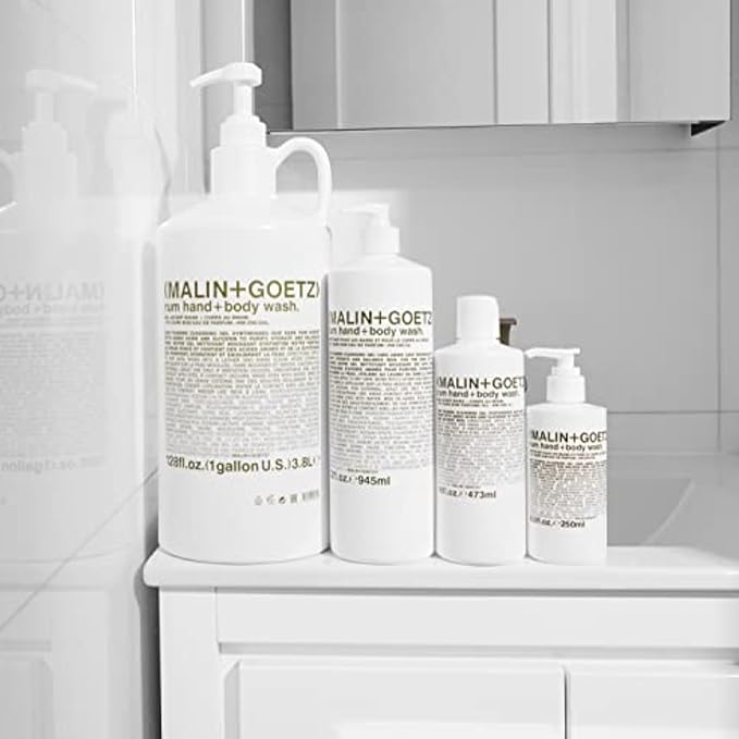 MALIN+GOETZ Rum Hand + Body Wash, 128 Fl. Oz. – Allows Up to 15 Refills, Natural Cleansing, Purifying & Hydrating for Women & Men, For All Skin Types, No Stripping or Drying, Cruelty-Free & Vegan