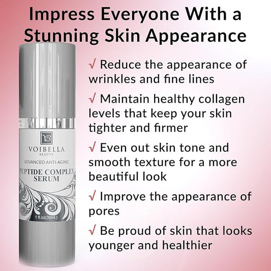 Peptide Complex Serum For Face & Collagen Support - Natural & Organic Anti Aging Skin Serum - Peptides, Hyaluronic Acid, Amino Acids & Vitamin E for Wrinkles, Hydrating, Firming & Elasticity