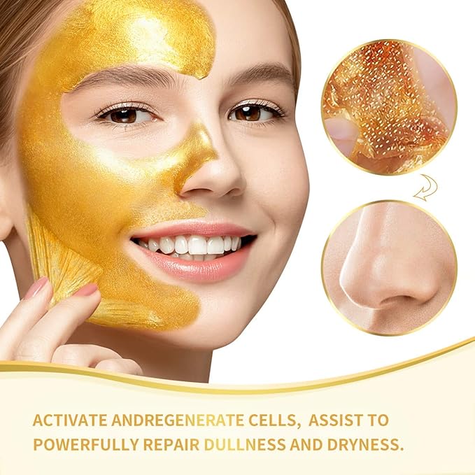 Blackhead Remover Mask, 24K Gold Peel Off Mask, Gold Facial Mask Anti-Aging, Deep Cleansing, Reduces Fine Lines& Wrinkles Great for All Skin, With Blackhead Remover Extractor Tools Kit & Mask Brush