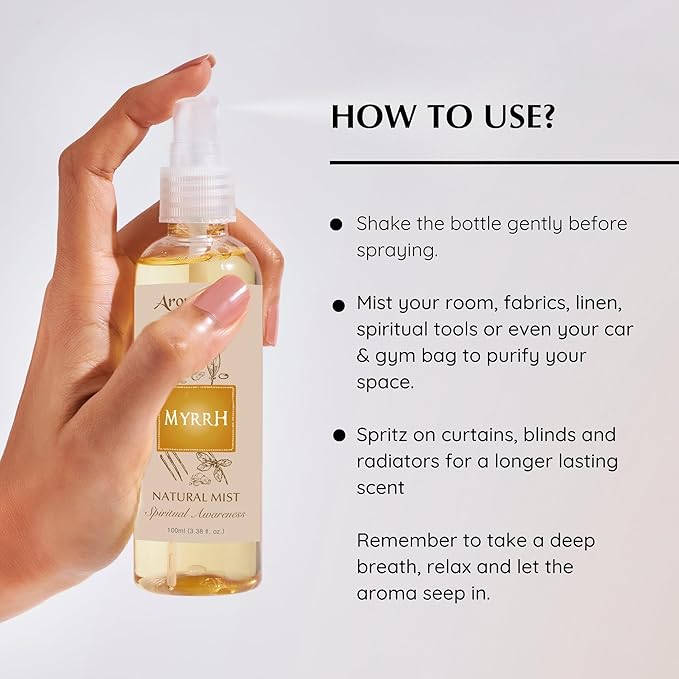 Aromafume Resin Natural Mist Spray 100 ml / 3.3oz | Ideal for Positive Energy, Spirituality & Rituals | Made with Commiphora Myrrha Resin from Somalia | Non-Alcoholic, Non-Toxic & Vegan