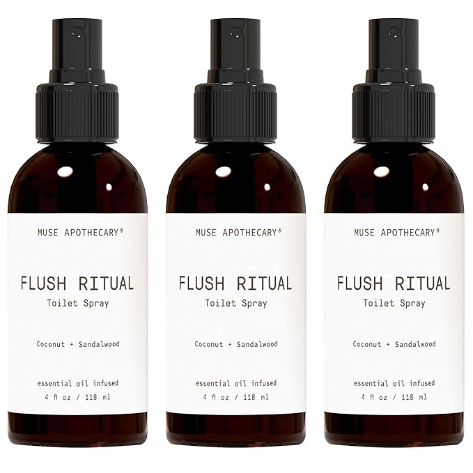 Muse Apothecary Flush Ritual - Aromatic & Refreshing Toilet Spray, Use Before You Go, 4 oz, Infused with Natural Essential Oils - Coconut + Sandalwood, 3 Pack