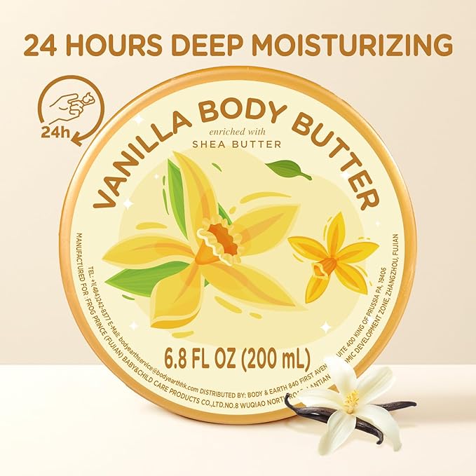 Vanilla Body Butter, Natural Body Care for Men Women Smell Good, Vanilla Scented Natural Body Butter, Body Moisturizer for Dry Skin 6.8 floz