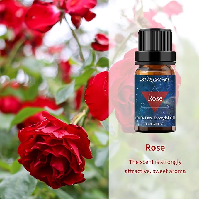 BURIBURI Rose Oil and Peony Essential Oil Set 2 Pack, 100% Pure Diffuser Rose Essential Oil 10ml for Massage, Soap Making