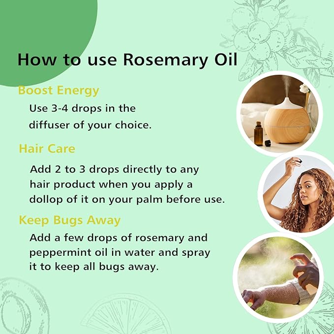 Rosemary Essential Oil, Pure Undiluted Rosemary Oil for Hair Growth, Diffuser, Skin, Spray - 100ml