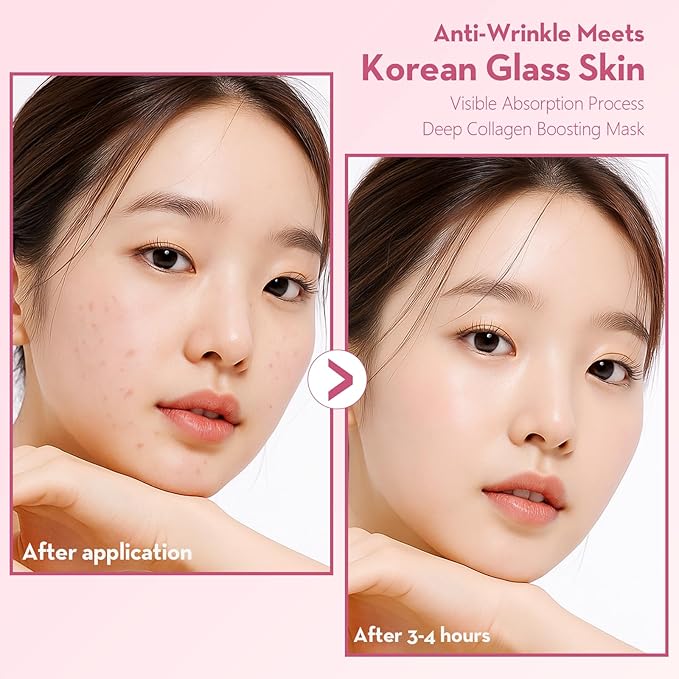 Korean Overnight Collagen Face Mask: 35gx4ea Hydrating Elasticity Lifting Firming, Face Masks Skincare for Glow Glass Skin Beauty, Night Sleep Facial Sheet Mask for Home Travel Women Teens Girls