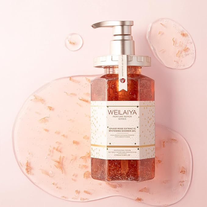Weilaiya Damask Grand Rose Extract Shower Gel – 450mL / 15.2 fl oz – Moisturizing Body Wash with Natural Rose Essence – Gentle, Hydrating, Aromatherapy Cleanser for All Skin Types