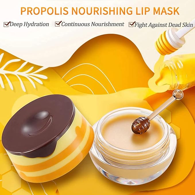 Honey Lip Balm Pot - Moisturizing Lip Mask with Propolis - Prevents Dry, Cracked Lips - Exfoliator (1 Pack)