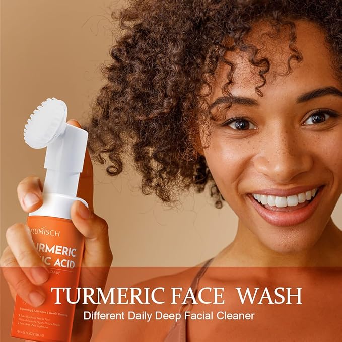 Turmeric Kojic Acid Facial Cleanser, Brightening Foaming Face Wash with Soft Massage Heads, Kojic Acid Cleanser Exfoliating, Turmeric Cleansing for Dark Spots 4.23 oz