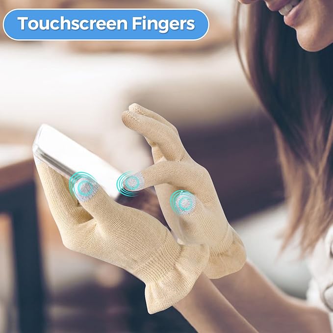 Cotton Moisturizing Gloves Overnight Hand Beauty Gloves Touchscreen Sleeping Gloves (M-Beige, Count, 6)