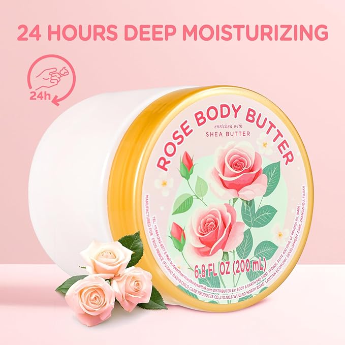 Rose Body Butter, Natural Body Butter for Men Women Smell Good, Rose Scented Shea Butter Body Cream, Body Moisturizer for Dry Skin 6.8 floz