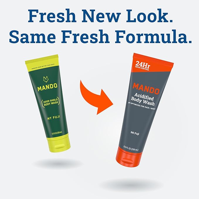 Mando Odor Shield Body Wash - 24 Hour Control - Removes Odor Better than Soap - SLS Free, Paraben Free, Skin Safe - 8.5 Ounce (Pack of 2) (Mt Fuji)