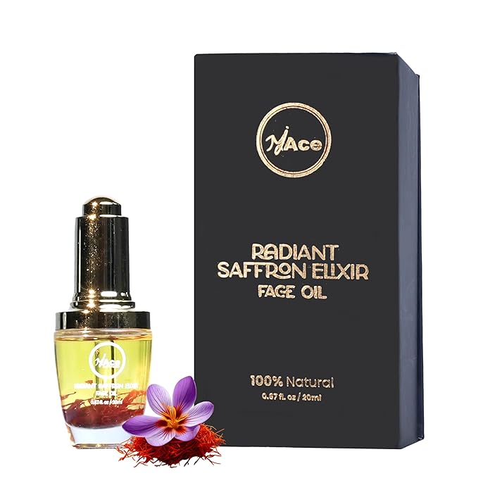 MY ACE Radiant Saffron Elixir Face Oil | Dermatologist Approved | Pure Saffron Threads & Vitamin E, Natural Glow Booster, Brightening & Nourishing Serum for Skin & Hair, 0.67 fl oz (Pack of 1)