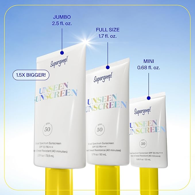 Supergoop! Unseen Sunscreen SPF 50 Invisible Sun Protection for Face - Broad Spectrum Face Sunscreen + Makeup-Gripping Primer - Weightless, Scentless, Oil Free - For All Skin Types - 1.7 fl oz