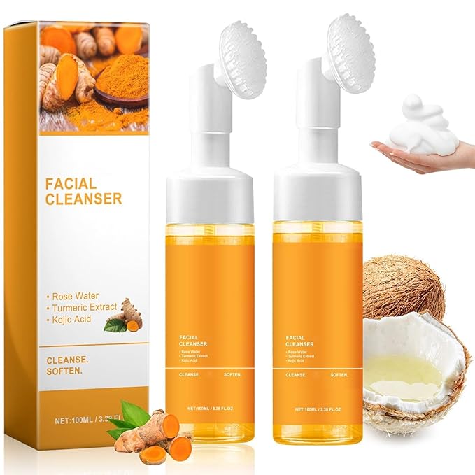 2 Pcs Turmeric Face Wash With Brush, Deep Cleansing Exfoliating Glow Wash Turmeric Facial Cleanser. 
