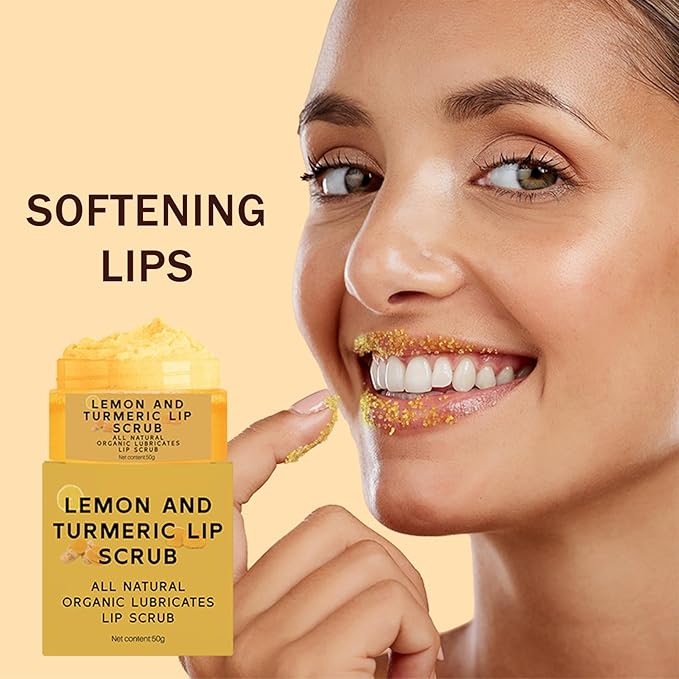 Turmeric Lemon Lip Scrub for Dark Lips with Brush, Turmeric lip Exfoliator with Aloe Vera, lip Scrubber Exfoliator for Dark, Dry, Chapped LiPs, Reduce Fine Lines, Hydrate LIp exfoliator Scrub (1 PCS)