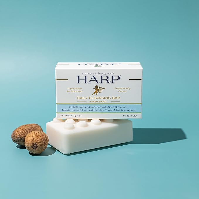 HARP pH-Balanced (5.0-6.0) Body Wash Bar. ZERO saponified oils. Protects Moisture Barrier. Gentle for Sensitive/Dry skin. + Shea Butter/Borage Oil. Non-Comedogenic. FRESH SPORT Fragrance.