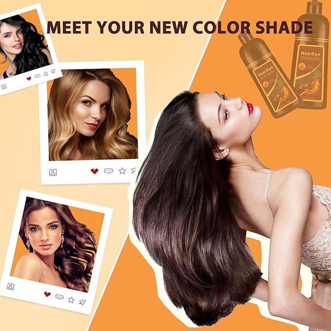 Hair Dye Shampoo 3 in 1, Long-Lasting Gray Coverage, Hair Color Shampoo with Herbal Ingredients, Easy Application for Women Men 16.9 Fl Oz (Black Tea)
