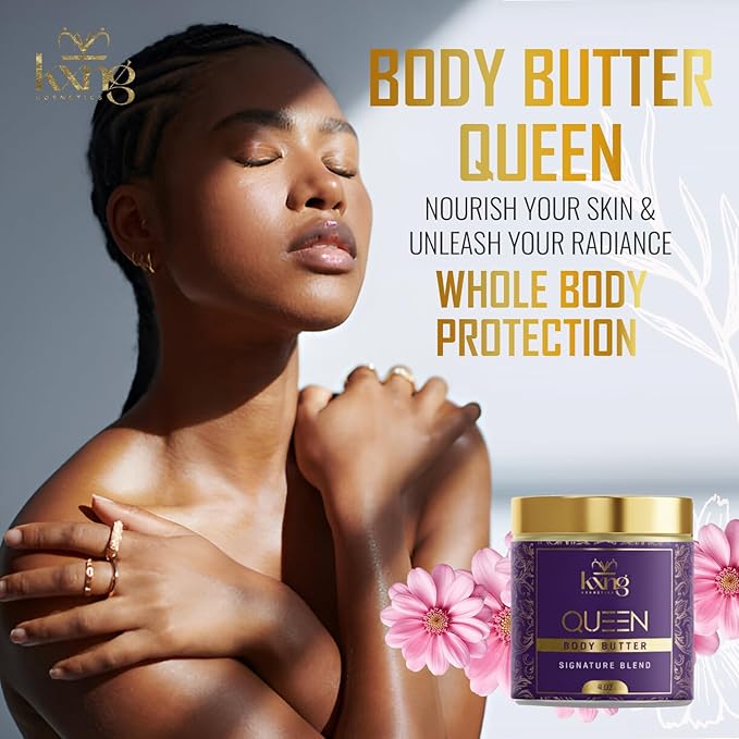 KXNG Cosmetics, Body Butter, Organic Skin Care for Men and Women, Body Moisturizer Lotions and Creams, Raw Shea Butter, Cocoa Butter, Mango, Coconut Oil, Hand, Foot, All Skin Types (Queen)