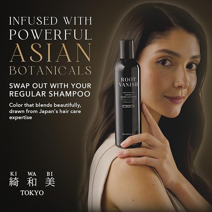 KIWABI Hair Color Shampoo for Gray Coverage – Gradual, All Natural Hair Dye Shampoo for Women & Men – Hydrating, Sulfate-Free, Ammonia-Free, Vegan Scalp Care with 31 Botanicals (Dark Brown)