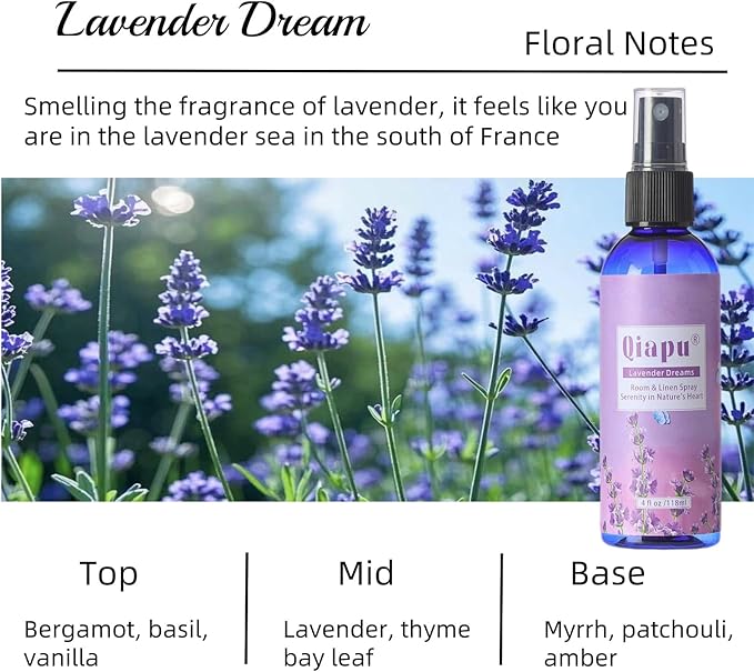 Natural Bedroom Linen Spray Scented Room Mist with Plant Extracts Long Lasting Freshness for Sheets, Pillows & Curtains – 4oz(4Bottle)