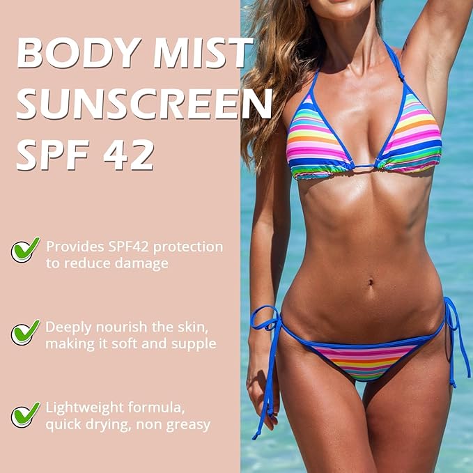 Sunglaze Sheer Body Mist Sunscreen,Lightweight Spray,Broad-Spectrum UV Protection & Hydration,For Active Lifestyles & Sensitive Skin,Ideal for Beach, Outdoor Sports-1pc