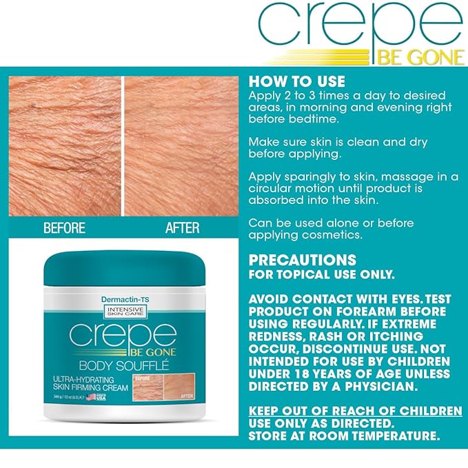 Dermactin Crepe Be Gone Body Souffle Classic - Large 12 ounce - Ultra Hydrating Crepe Skin Firming Cream for Neck,Chest, Arms & Legs