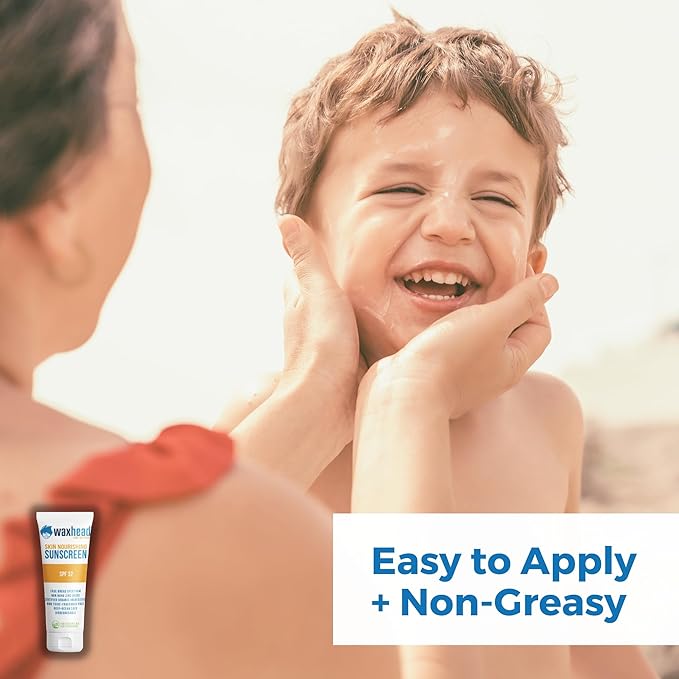Waxhead Kids Sunscreen SPF 32, Zinc Oxide Mineral Sunblock for Face & Body, Baby & Toddler Safe, Pediatrician Recommended, Reef Safe, Non-Greasy, Tear-Free, Biodegradable, EWG 1 Rated (4oz)