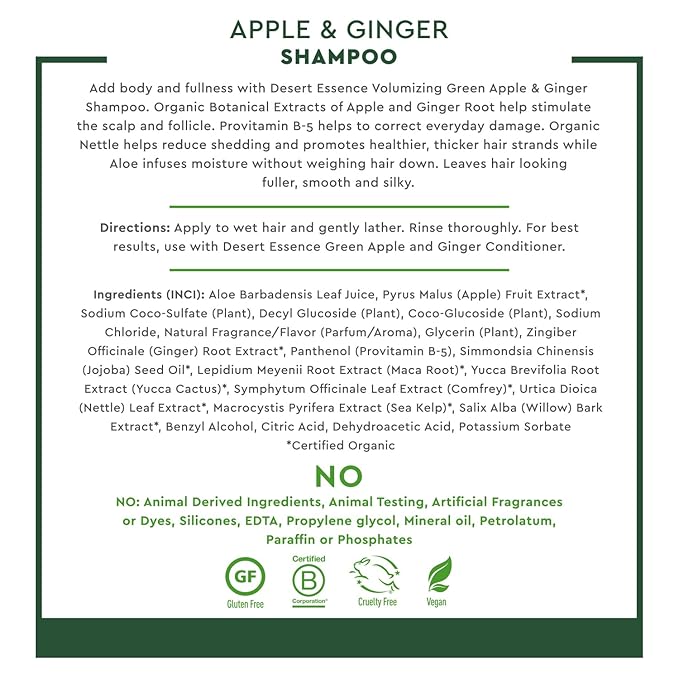 Desert Essence, Thickening Shampoo, Green Apple and Ginger, 8 oz
