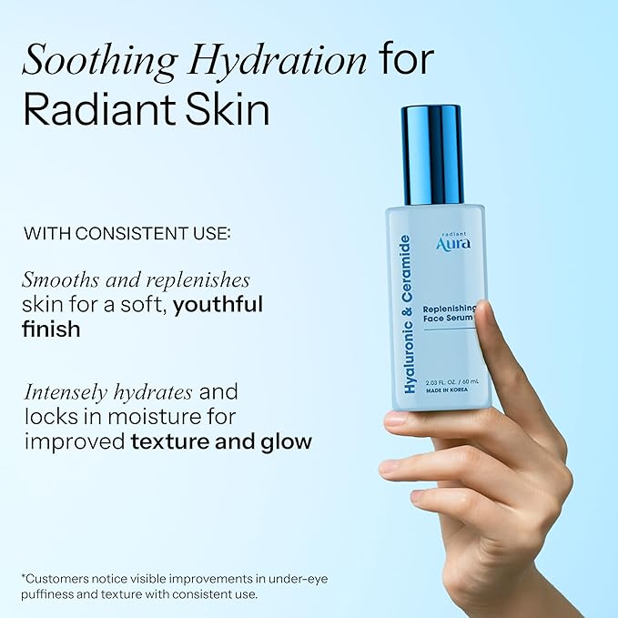 Facial Serum with Hyaluronic Acid & Ceramide - Dermatologist Tested Korean Serum for Glowing Skin - Hydrating, Calming & Skin Barrier Repair - Suitable for Sensitive Skin - 2 Fl. Oz