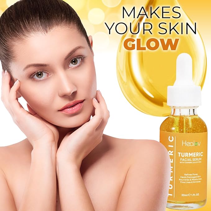 Turmeric Serum for Face & Body – All Natural Turmeric Skin Brightening Serum for Dark Spots – Cleanses Skin, Fights Acne, Evens Tone, Scars – Pure Turmeric Oil Skincare Treatment for All Skin Types