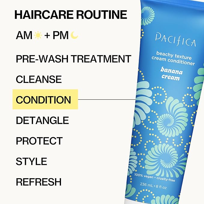 Pacifica Banana Cream Beachy Texture Conditioner – Texturizing Hair Treatment for Natural Beachy Waves, Hydrates & Adds Tousled Body, for All Hair Types Clean Beauty Vegan & Cruelty-Free, 8 Fl Oz