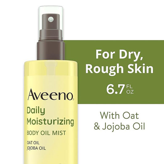 Aveeno Daily Moisturizing Dry Body Oil Mist with Oat & Jojoba Oil for Dry, Rough, Sensitive Skin, Lightweight, Non-Greasy, Body Spray, Paraben, Silicone & Phthalate-Free, 6.7 fl oz