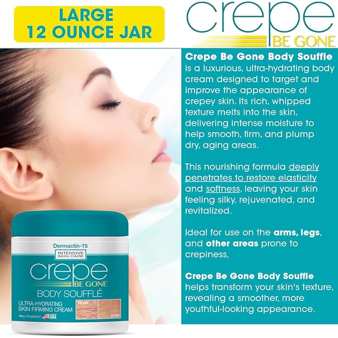 Dermactin Crepe Be Gone Body Souffle Classic - Large 12 ounce - Ultra Hydrating Crepe Skin Firming Cream for Neck,Chest, Arms & Legs